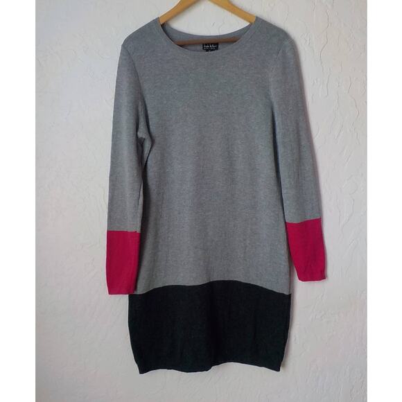 Nicole Miller NY Knit Sweater Dress Gray Pink Color Block Women size Large - Picture 4 of 12